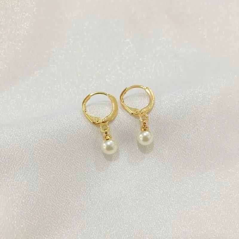 Anting Mutiara bulat Titanium Gold wanita - perhiasan wanita titanium korea