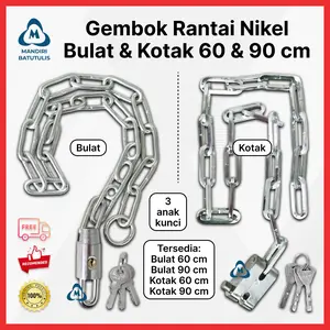 Gembok Rantai Motor Sepeda Pagar HONA dan TC Nikel Tebal Anti Karat – Gembok Rante 60cm 90cm 3 Anak Kunci