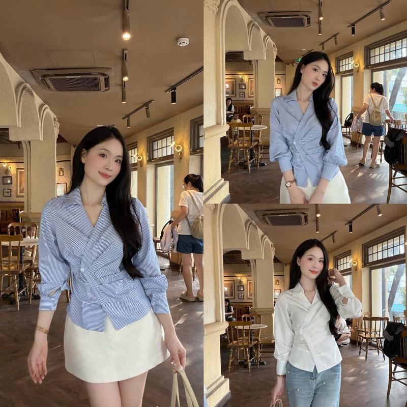 Áo sơ mi nữ cổ V tà chéo sang trọng trẻ trung LAMO - B1491