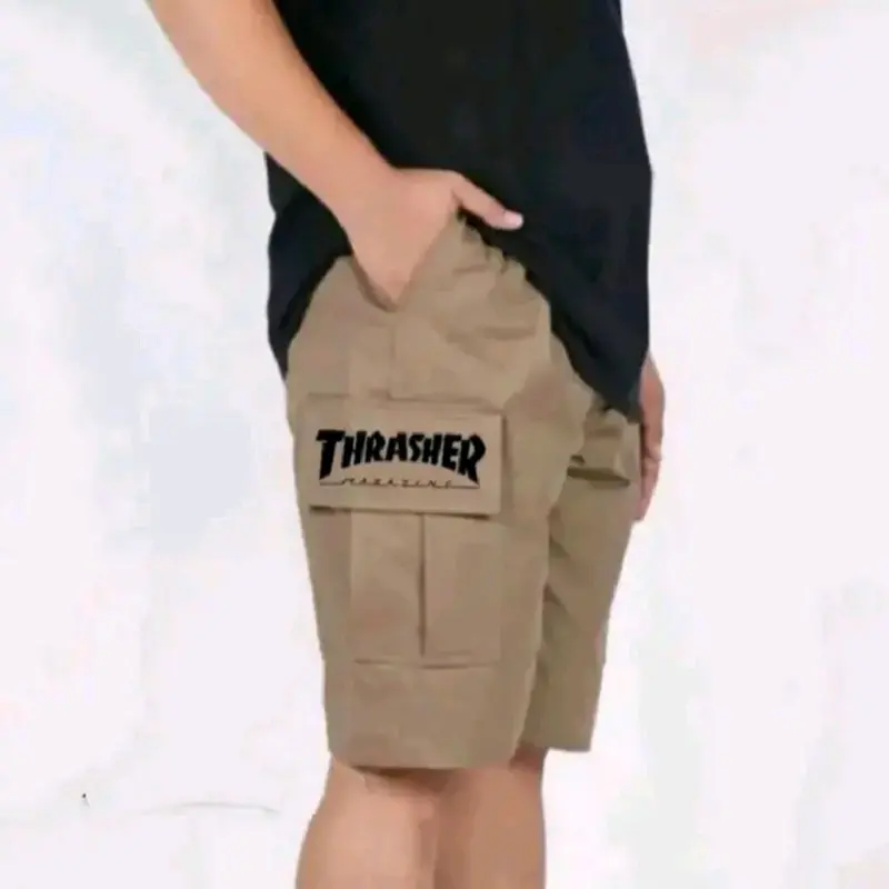 CARGO PANTS Distro Bordir Thrasher Model Pinggang Reff Style Holigan Celana Hitam Tebal 2