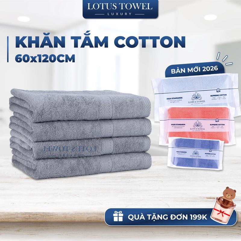 Khăn Tắm LOTUS TOWEL 60x120cm Làm Từ Sợi Cotton Cao Cấp Mềm Mịn, Thấm Hút, Không Ra Màu Nhà Tắm