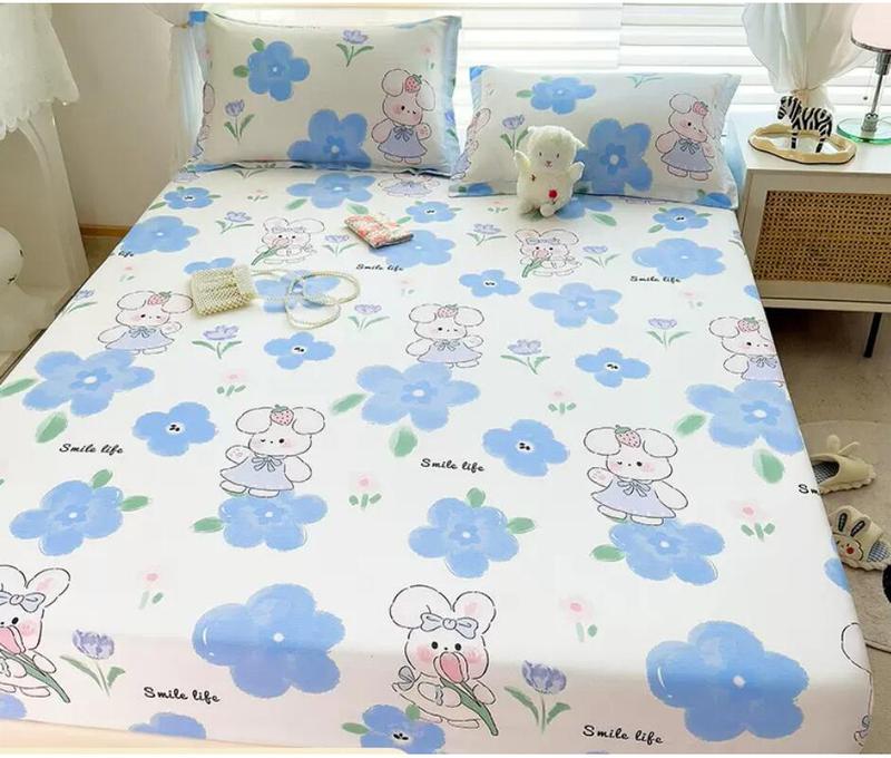 Product Introduction of 100% Cotton Bed Fitted Sheets With Elastic +2pc Pillowcases Adult Kids Girls Princess Twin Full King Queen Mattress Cover B84 24