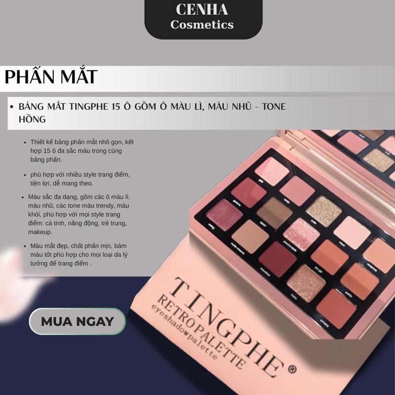 Bảng Phấn Mắt 15 Ô Màu Lì, Nhũ, Tone Khói - Mỹ Phẩm Trang Điểm Cosmetic Nữ Women