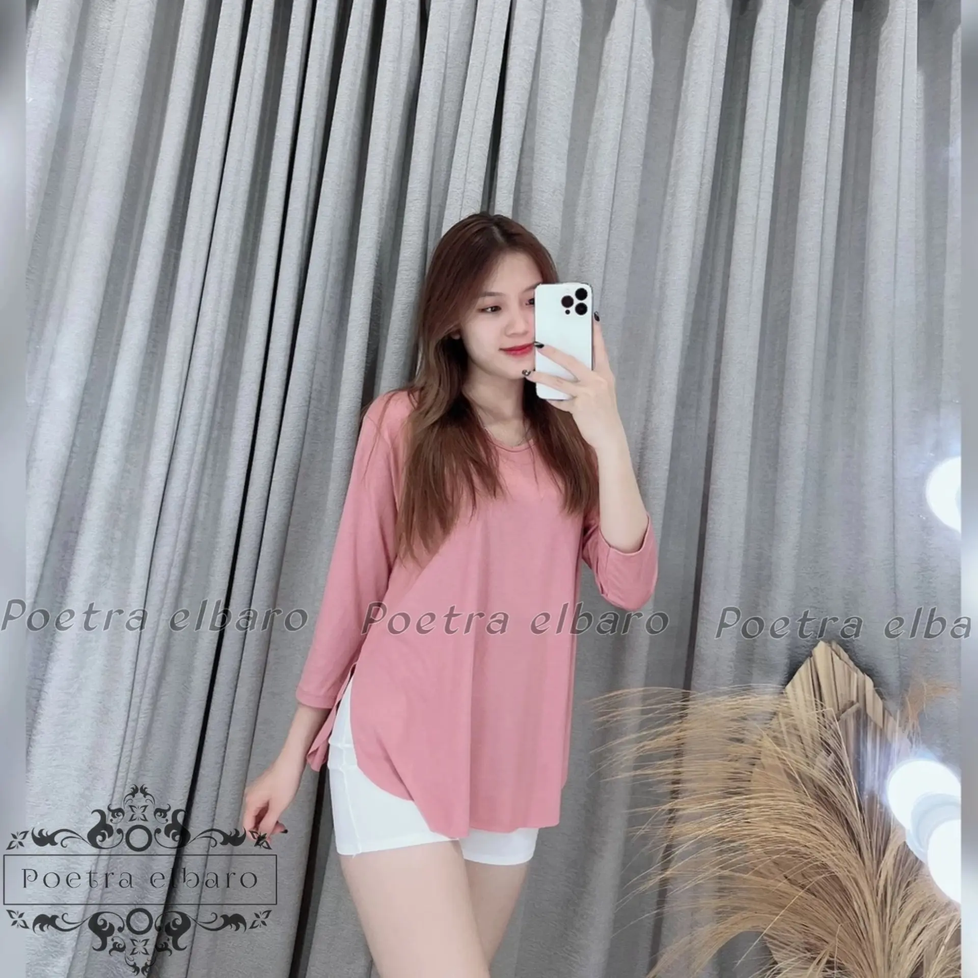Kaos Wanita Oversize Lengan Panjang 7/8 Vneck Stretch Lembut