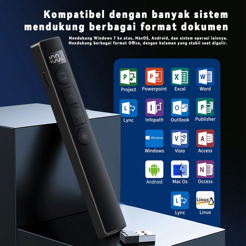 NEXID Laser Pointer Presenter Wireless USB Pen Laser Hijau Presentasi PPT Jarak 200 M