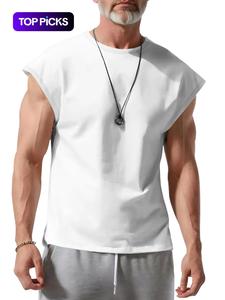 Camiseta sin mangas de corte holgado en color sólido para hombre, chaleco deportivo casual, ideal para actividades al aire libre, baloncesto, entrenamiento de carrera