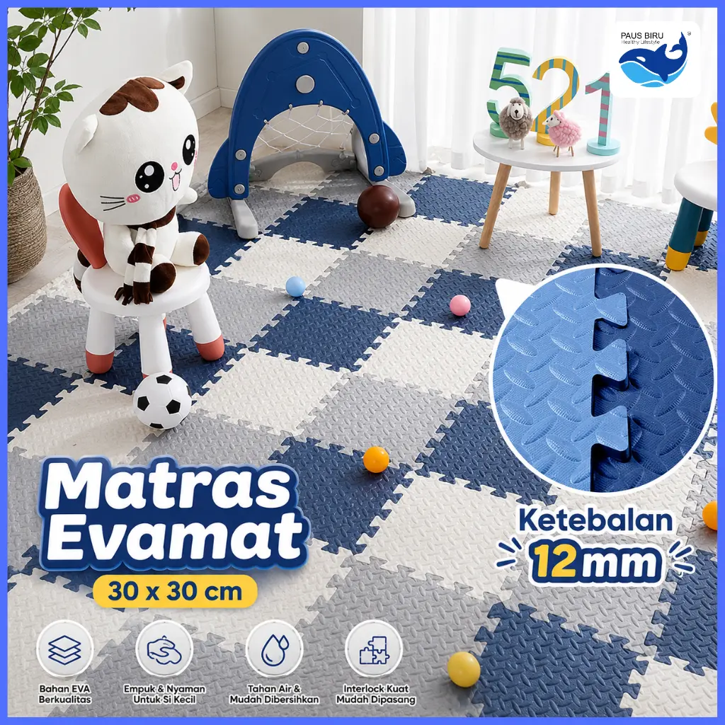 Paus Biru - Matras Evamat Puzzle Karpet Matras Alas Lantai 30x30cm(12mm) B19