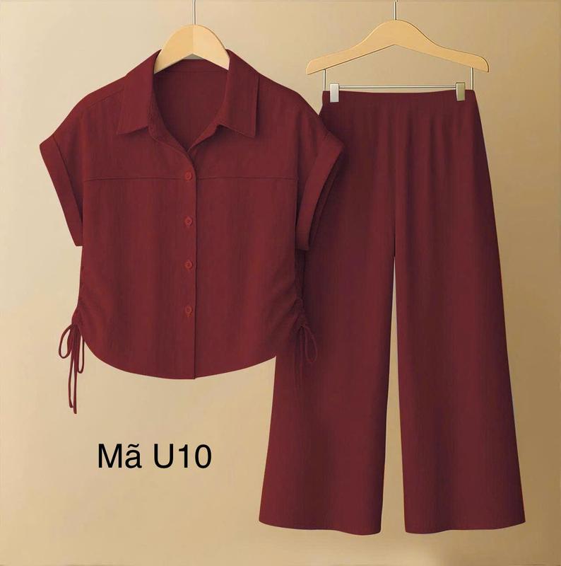 sét Đồ Nữ Sơ Mi 10 Màu dây rút eo 2 bên,Tay hến Quần Ống Suông Lưng Thun Phía Sau trẻ trung Chất Liệu Đũi Tơ Xước Đã Qua Xử Lý Không Co Rút Phù Hợp Nhiều Phong Cách Thời Trang