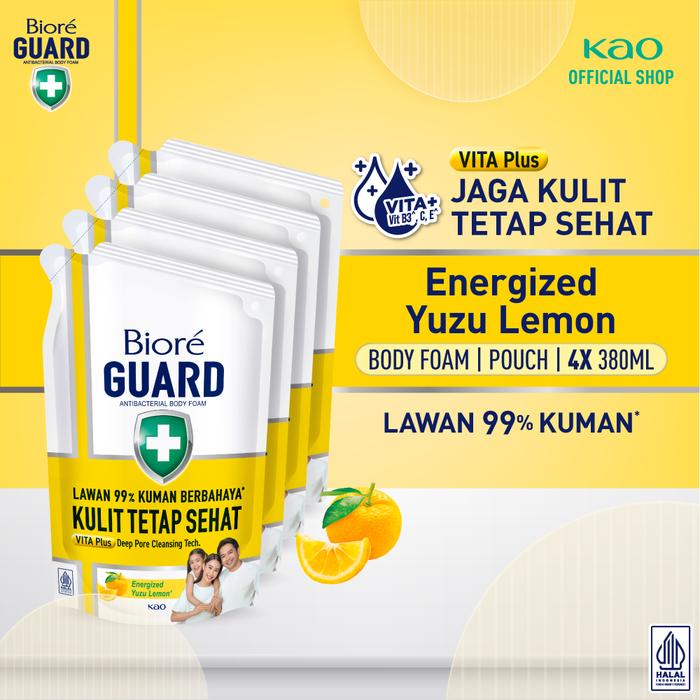 Gambar Biore Guard  Sabun Mandi Cair Anti Bakteri Energized Yuzu Lemon 380ml Pouch Fourpack dari KAO Indonesia Kab. Bekasi Tokopedia