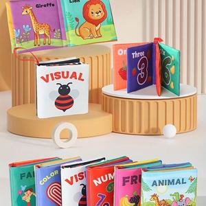Set de Libros de Tela para Educación Temprana, Temas Vívidos de Animales y Educativos, Tela de Poliéster, Adecuado para Niños, Ilustraciones Coloridas, Duradero Lavable