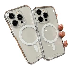 Transparent Acrylic Magnetic Protective Case for Iphone 16 15 14 Plus 13 12 11 Pro Max XR X XS XSMAX 7plus 8plus Clear Plated Button Hard Casing