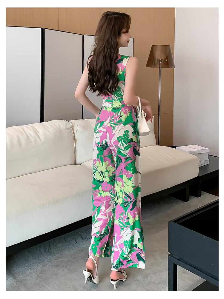 Product Introduction of Áo Voan, Thời Trang Mới Mùa Hè 2025, Cổ Chữ V Thanh Lịch, Phong Cách Cổ Điển Hàn Quốc, Không Tay, Cạp Cao, Chân Rộng, Bộ Áo Jumpsuit Quần, Quần Áo Nữ Hợp Xu hướng Kem Voi set a 18