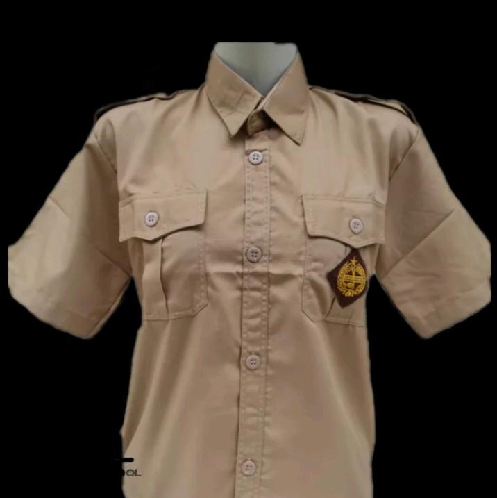 baju pramuka sd smp sma laki laki lengan pendek seragam sekolah Amel Uniform Coklat Pria Tebal Kancing  Formal Nyaman kemeja 6