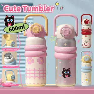 {COD}  600ml Botol Minum Stainless 316 Tumbler Bunny Bunga Anti Tumpah dan Tahan Dingin Desain Lucu Praktis dan Portabel