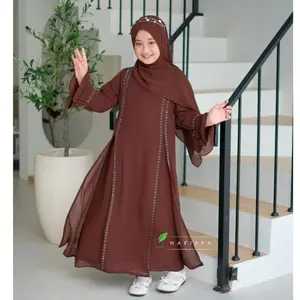 Billqis Dress Abaya Anak Perempuan Zahra Gamis Abaya Anak Remaja Tanggung Usia 6-16 Tahun Bahan Ceruty Babydoll Mix Payet sampai 17 Tahun Bahan Ceruty Babydoll Payet Gamis muslim Syari