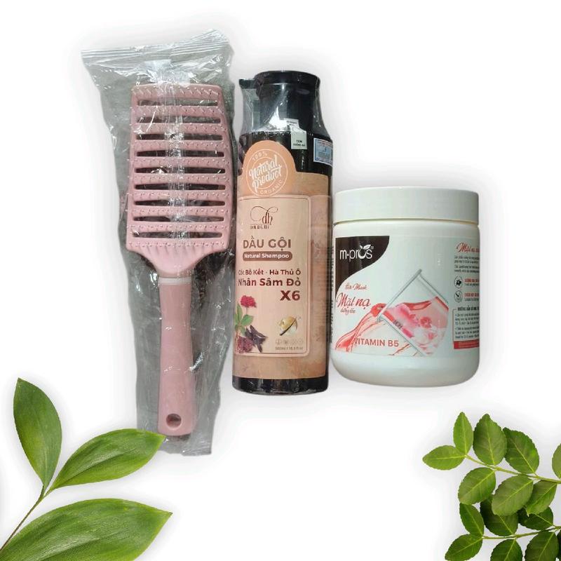  Dầu gội thảo dược Hà Thủ Ô - Cốt Bồ Kết Nhân Sâm Đỏ X6 + ủ xả phục hồi chuyên sâu cải thiện rụng tóc giúp tóc mọc dày hơn. 