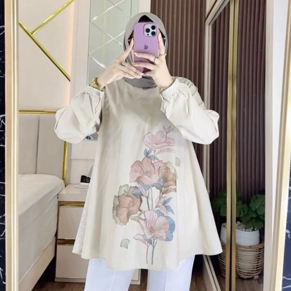 CherryStore KD00379 Atasan Wanita Motif bunga Lengan Panjang