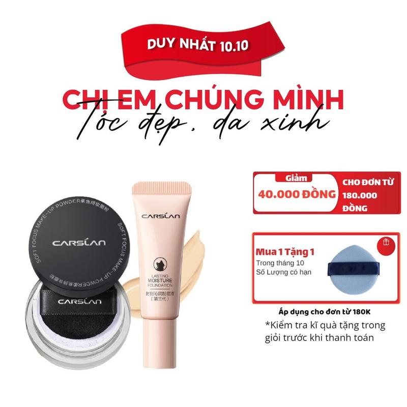 Combo Minisize Kem nền Carslan dưỡng ẩm kiềm dầu 5g Và Phấn phủ CARSLAN kiềm dầu, chống nước lâu trôi 1g Cosmetic Mỹ Phẩm  Son Kem Perfume Kem Lót