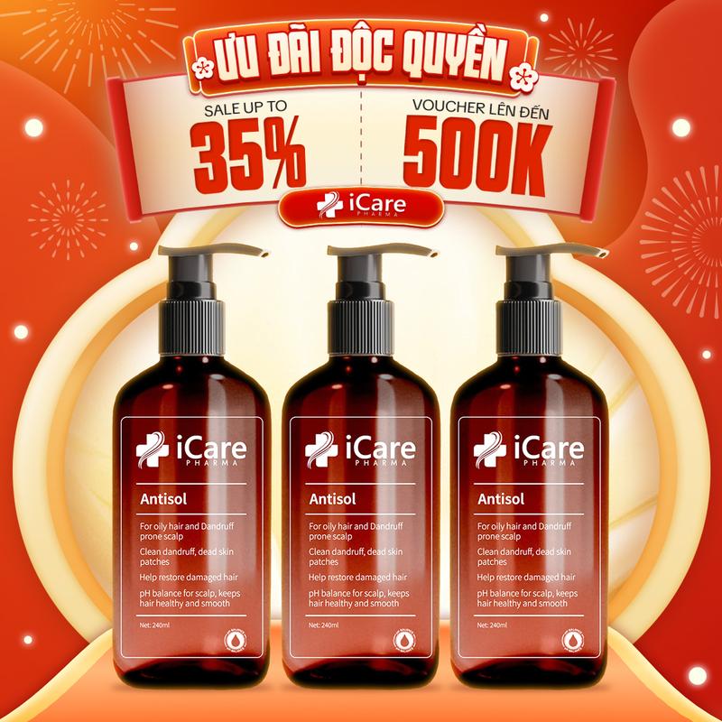 Combo 03 Chai Dầu Gội Sạch Gàu Antisol | Thương Hiệu iCare Pharma