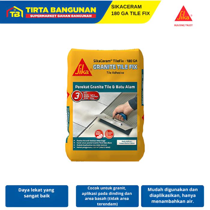 Gambar SIKACERAM 180 GA TILE FIX MORTAR INSTAN PEREKAT LEM GRANITE DAN BATU ALAM 25 KG dari Tirta Bangunan Kota Depok Tokopedia