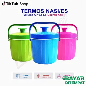 Termos Nasi Mini Plastik 6.5 Liter Tahan Panas & Dingin dengan Gagang Mudah Bawa Kemanapun Vacuum Rice Bucket Kecil Tahan Bocor dan Pegangan Praktis