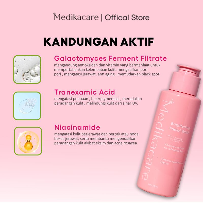 Medikacare Basic Skincare 3 in 1 - Mencerahkan kulit kusam (Facial wash + Moisturizer + Sunscreen) 3