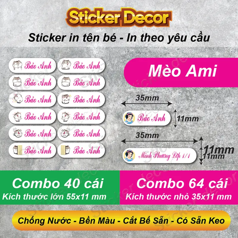 64 STICKER CÓ IN TÊN BÉ Dùng Để Dán Dụng Cụ Học Tập Không Bị Thất Lạc 5