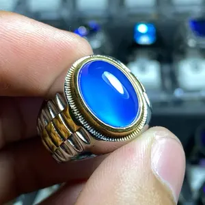 CINCIN PRIA AKIK BLUE SPIRTUS BATURAJA CLEAN LUSTER 14x10 RING TITANIUM MEWAH