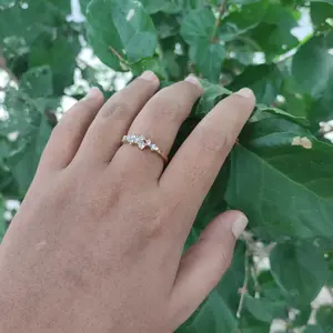 Cincin Simple Silver Hias Kristal Zircon Warna Emas Untuk Wanita Korea KIARA JEWELRY crystal gold