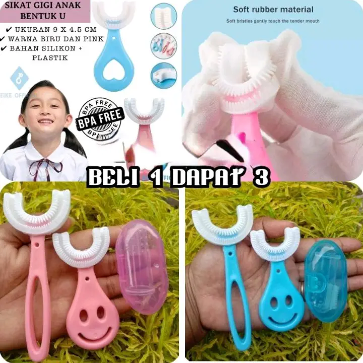 (DAPAT 3) Sikat Gigi Anak Bahan Silikon Gusi Mulut - BPOM