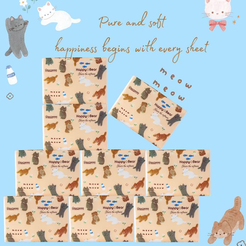 THÙNG 30 GÓI Giấy ăn rút HAPPY MEOW MEOW 4 lớp siêu mềm độ kháng nước 89% kích thước 170x125mm sản phẩm Việt Nam