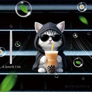 サングラスかけたかわいい猫のエアーフレッシュ、アクリル素材のペット用ベントディフューザー、車用香水アクセサリー、エッセンシャルオイルディスペンサー
