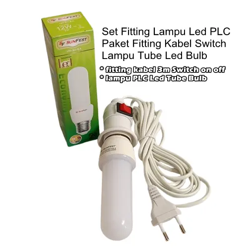 Set Fitting Kabel Lampu Led PLC Paket Fitting Kabel Switch Lampu Tube Led Bulb Bohlam Putih 2