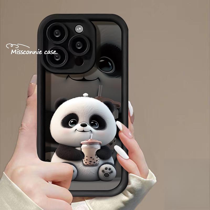 Product Introduction of Cute Cartoon Panda Angel Eyes Cartoon Phone Cover for Apple with Iphone 7 plus 11 14 15 13 12promax 8 6 Xr7 plus Xsmax Se 2020 Creative Panda Drink Milk Tea Black Tea Soft Cover16promax 16pro 16plus 16 31