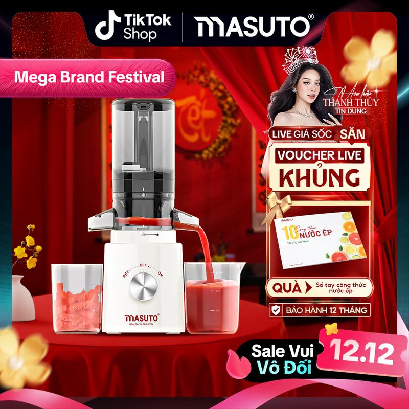 Mua trên live voucher 20% Lve Máy ép chậm MASUTO chính hãng - Bestseller- Ép nguyên quả kiệt bã - Tích hợp làm kem - Dung tích 0,6l - Bảo hành 12 tháng toàn quốc tại nhà