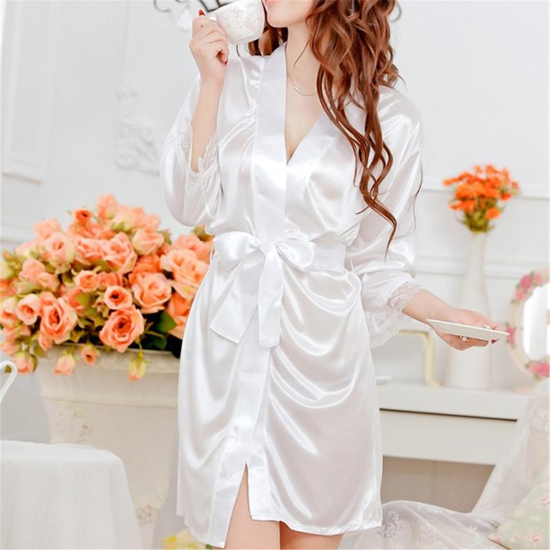 Product Introduction of Hot Women Sexy Faux Satin Lace Silk Underwear Lingerie Nightdress Sleepwear Robe 38