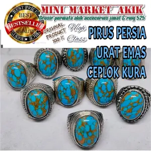 Cincin batu pirus persi ceplok kuro urat emas