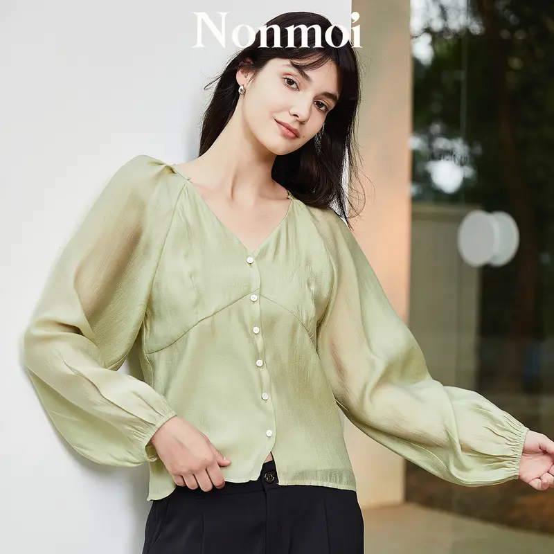 Nonmoi - Margot Top Kemeja Lengan Panjang Bahan Polyester Mint Green 7