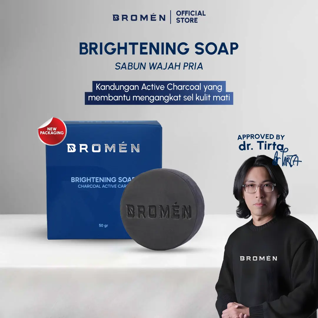 BROMEN BRIGHTENING SOAP 50gr / Sabun Pembersih Tubuh dan Wajah / Skincare Cowok Perawatan Pencerah Muka Pria Kusam