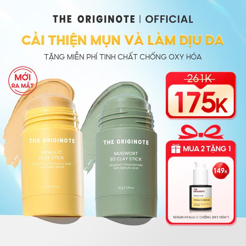 MỚI Combo 2 Thanh lăn mặt nạ đất sét Hyalu-C và Mugwort The Originote làm săn chắc dan lột mụn đầu đen Trắng da Phù hợp nam nữ