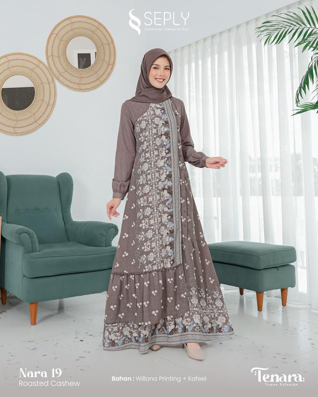 Sarimbit Terbaru 2025 Tenara 19 Roasted Cashew By Seply - Baju Busana Muslim Seragam Keluarga Lebaran Kondangan Motif Bunga Floral Warna Mocca Bestseller Viral 2