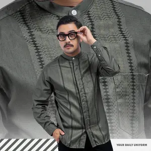 DGM Baju Koko Pria Lengan Panjang Jaffar Series Bordir Premium Seaweed Motif Bordir Baju Koko Hijau Sage Koko Sage 011 E