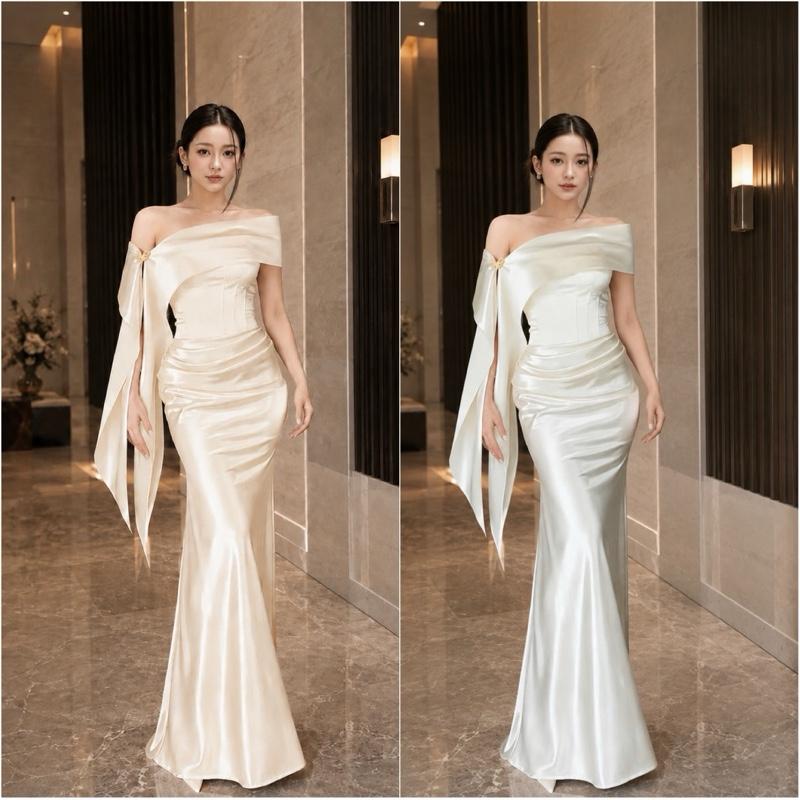 Đầm Cúp Lụa Corset Có Gọng Y101 (Có mút, kèm Choàng) Dự Tiệc Sang Trọng 2 Màu Tôn Da Tôn Dáng Fullsize