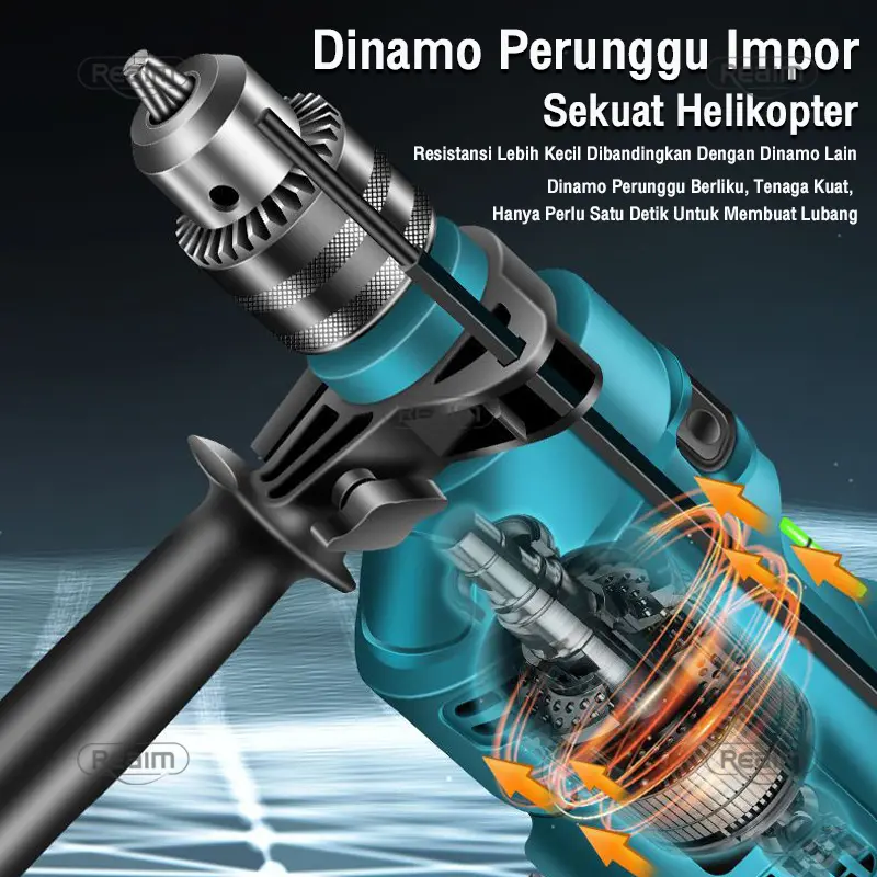 Reaim Mesin Bor Listrik 13mm Bolak Balik Electric Drill Bor Beton Kayu Besi Tembok Bor Listrik  Impact Drill Listrik impact bisa 3500rpm tembok beton bolak variable speed Impact drill Supplier Warranty Tanpa Garansi keramik 3 tahun bor listrik full set 3