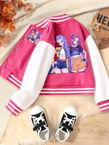 Chamarra ajustada con estampado de chica anime Kpop, tela elástica, ropa deportiva de estilo urbano para niñas, alternativa de Halloween para otoño e invierno