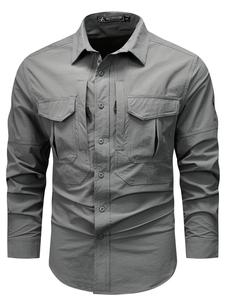 Camisa táctica de manga larga para hombre de secado rápido, ropa de trabajo al aire libre, camisa con cuello y múltiples bolsillos, camisa elástica militar, ropa para todas las estaciones