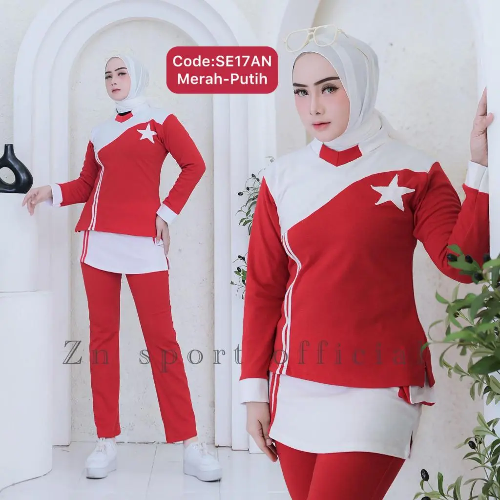 setelan wanita olahraga senam yoga zumba gym badmintoncelana rok Muslim Baju sport