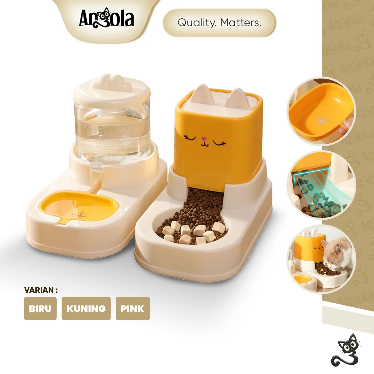 ANGOLA Tempat Makan Minum Kucing Anjing Ekstra Besar M73-M75 Pet Feeder Automatic Anti Slip