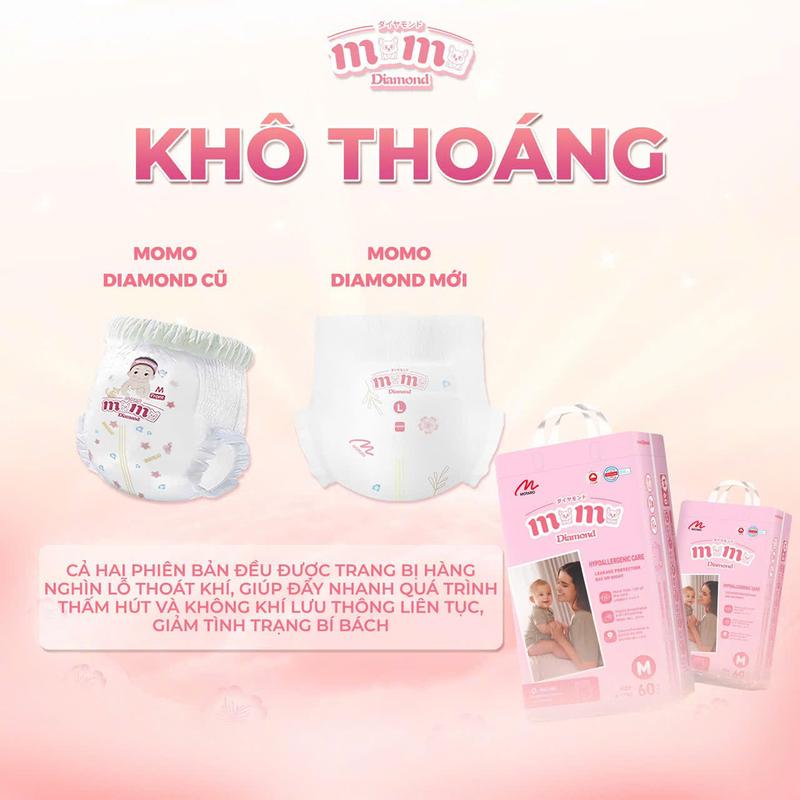[SC-MẪU CẢI TIẾN Không quà] Một Bịch Bỉm Tã Momodiamond Hoa Anh Đào Đủ Size Quần M60/L54/XL50/XXL48/XXXL46/4XL44 unisex trung quốc đại lục Cho Bé