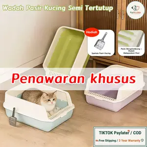【SA FurBuddy】[Termasuk sekop] Kotak pasir kucing semi-tertutup ekstra besar, anti cipratan, penghilang bau ekstra besar, desain tertutup, cocok untuk anak kucing.